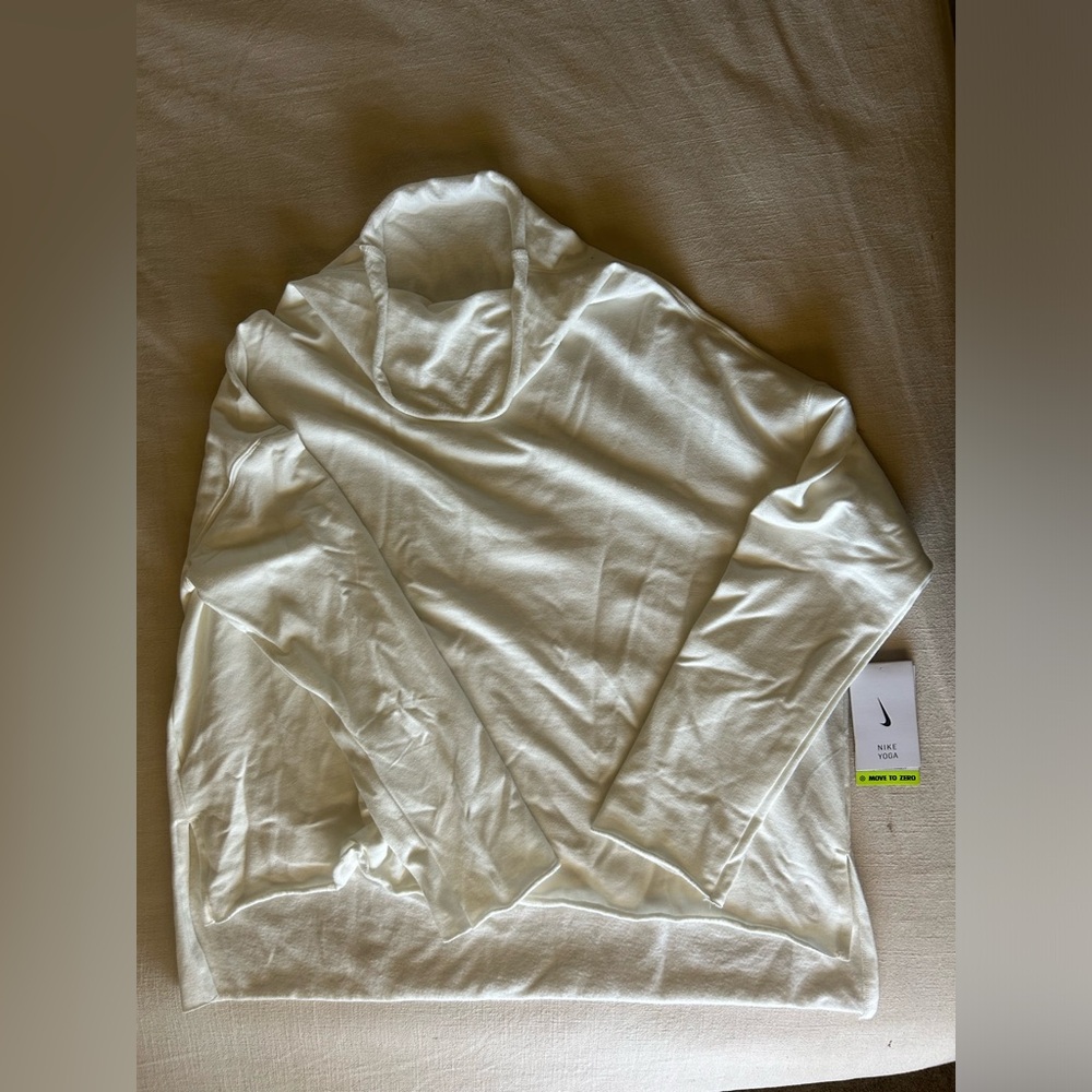 Nike yoga, cowl neck, white fleece sweater